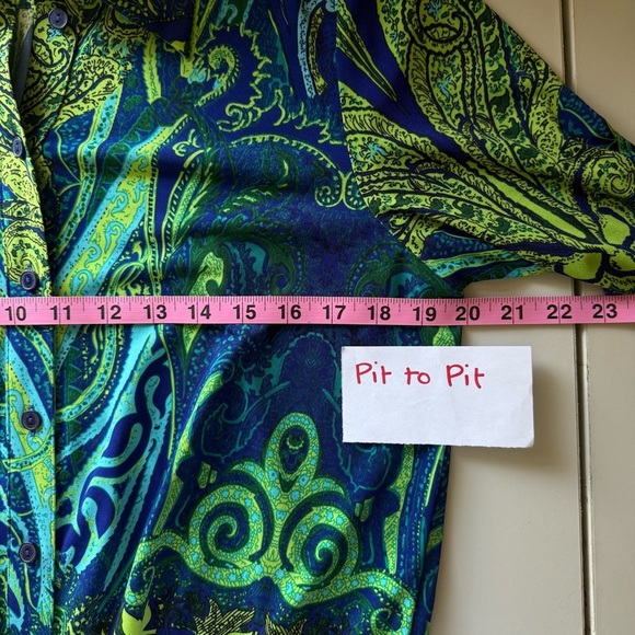 Nygard Women's Green and Blue Paisley Button Down Top - Picture 6 of 6